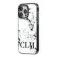 Marble Black Initials Personalised iPhone 14 Pro Max Black Impact Case Side Angle on Silver phone