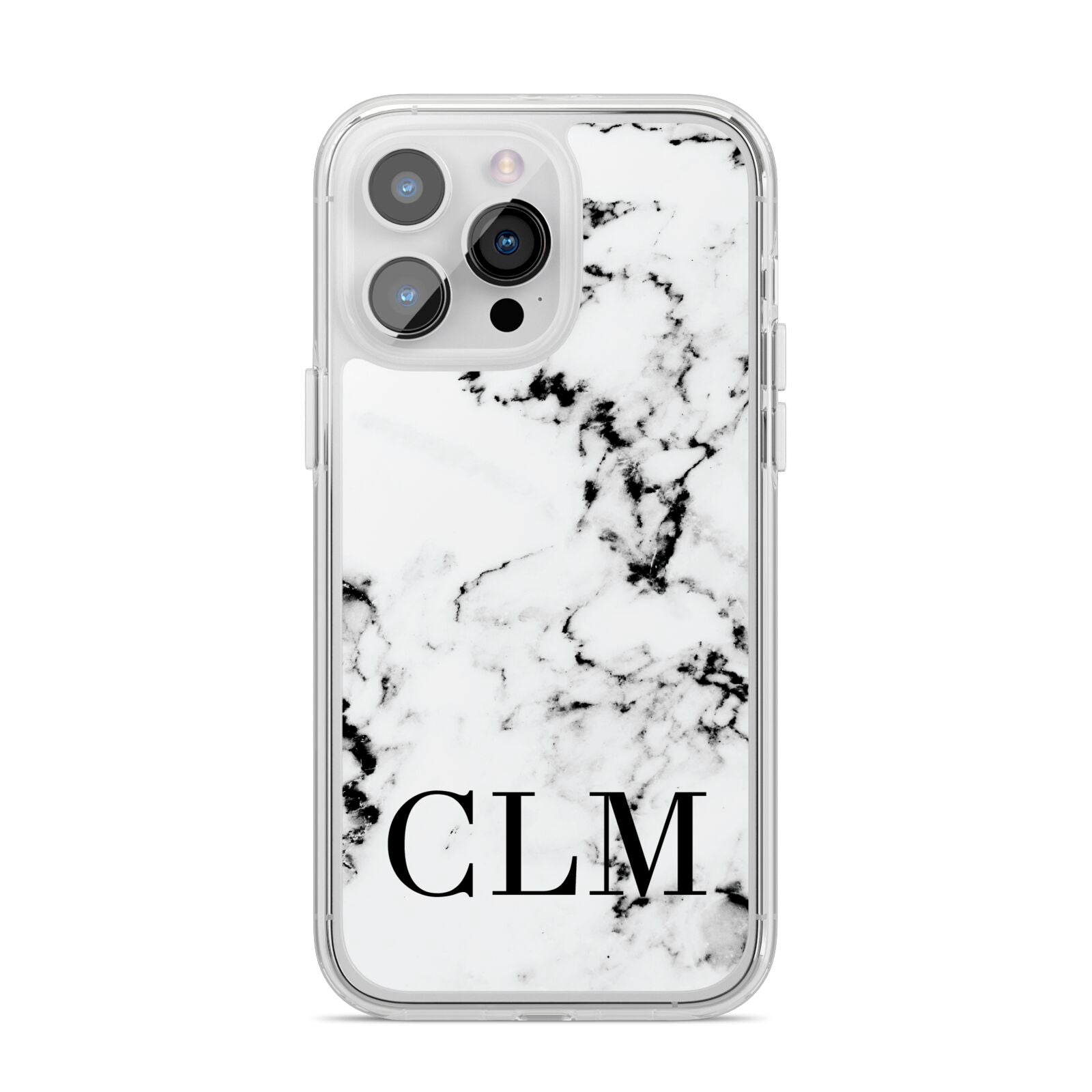 Marble Black Initials Personalised iPhone 14 Pro Max Clear Tough Case Silver