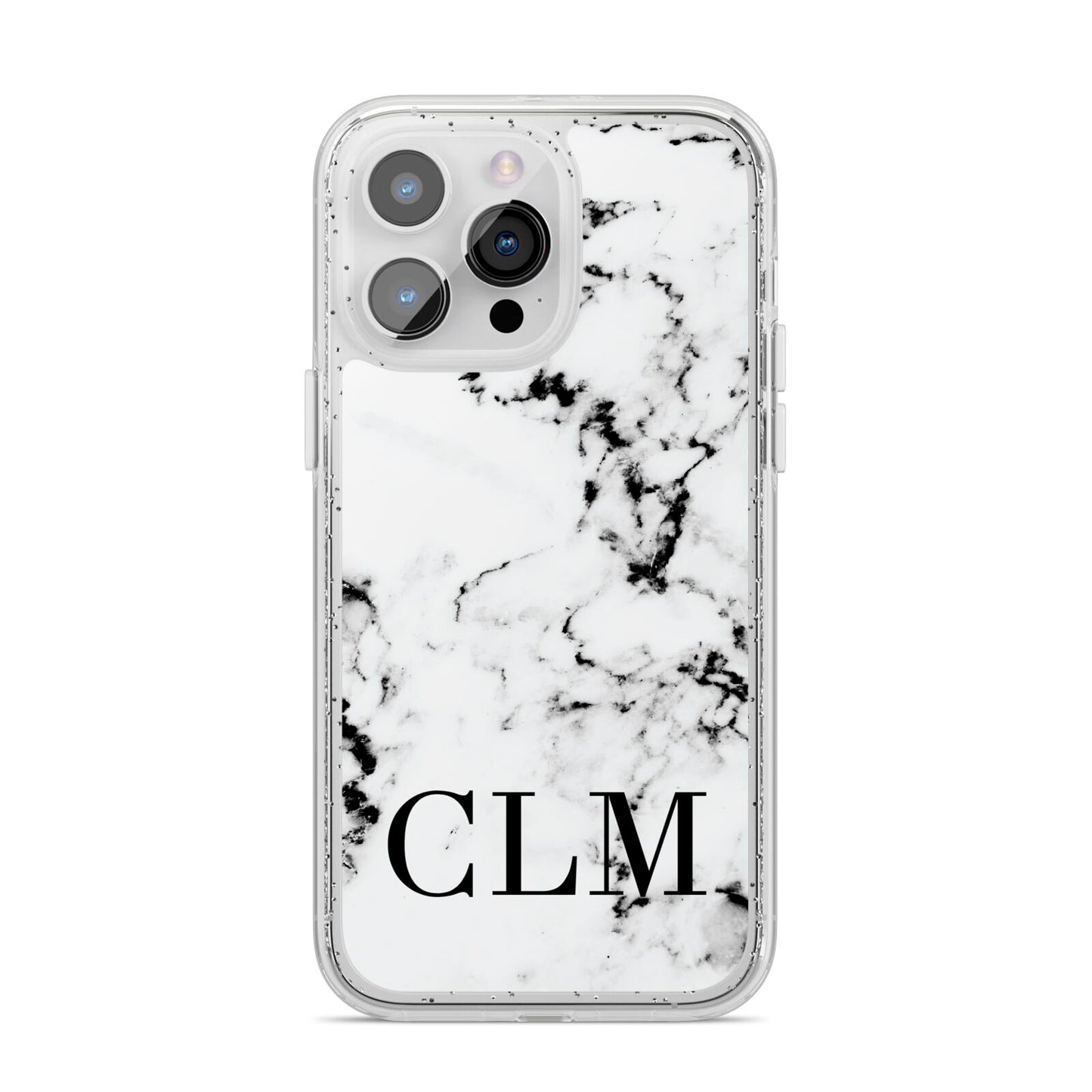 Marble Black Initials Personalised iPhone 14 Pro Max Glitter Tough Case Silver