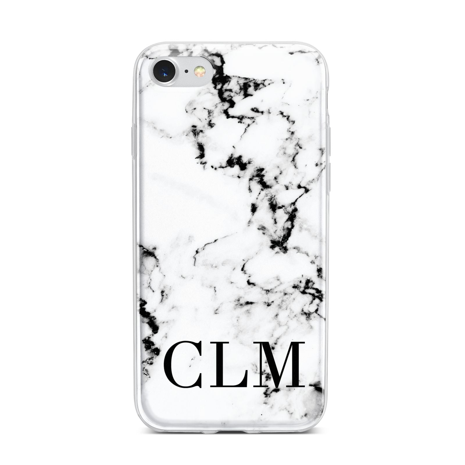 Marble Black Initials Personalised iPhone 7 Bumper Case on Silver iPhone