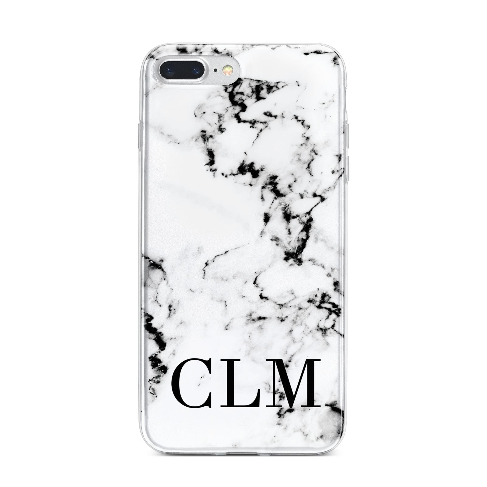 Marble Black Initials Personalised iPhone 7 Plus Bumper Case on Silver iPhone