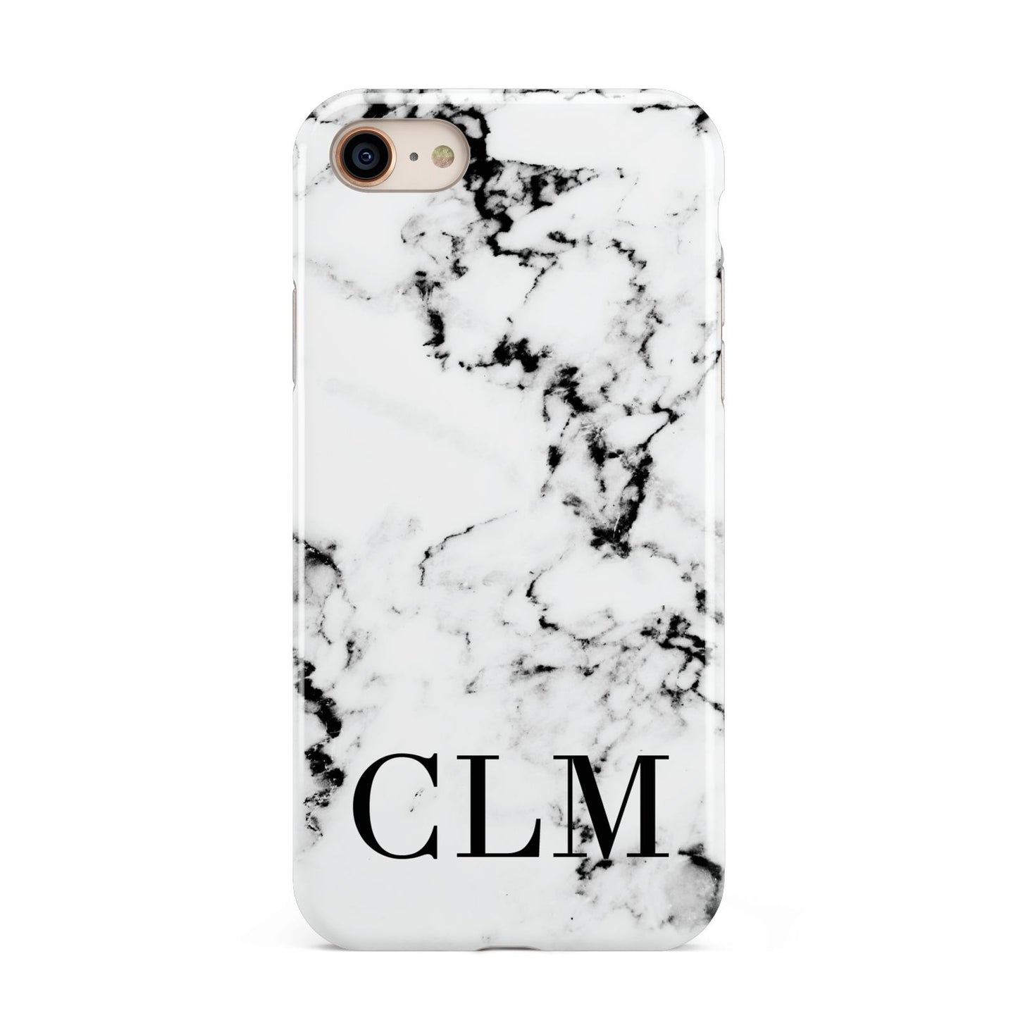 Marble Black Initials Personalised iPhone 8 3D Tough Case on Gold Phone