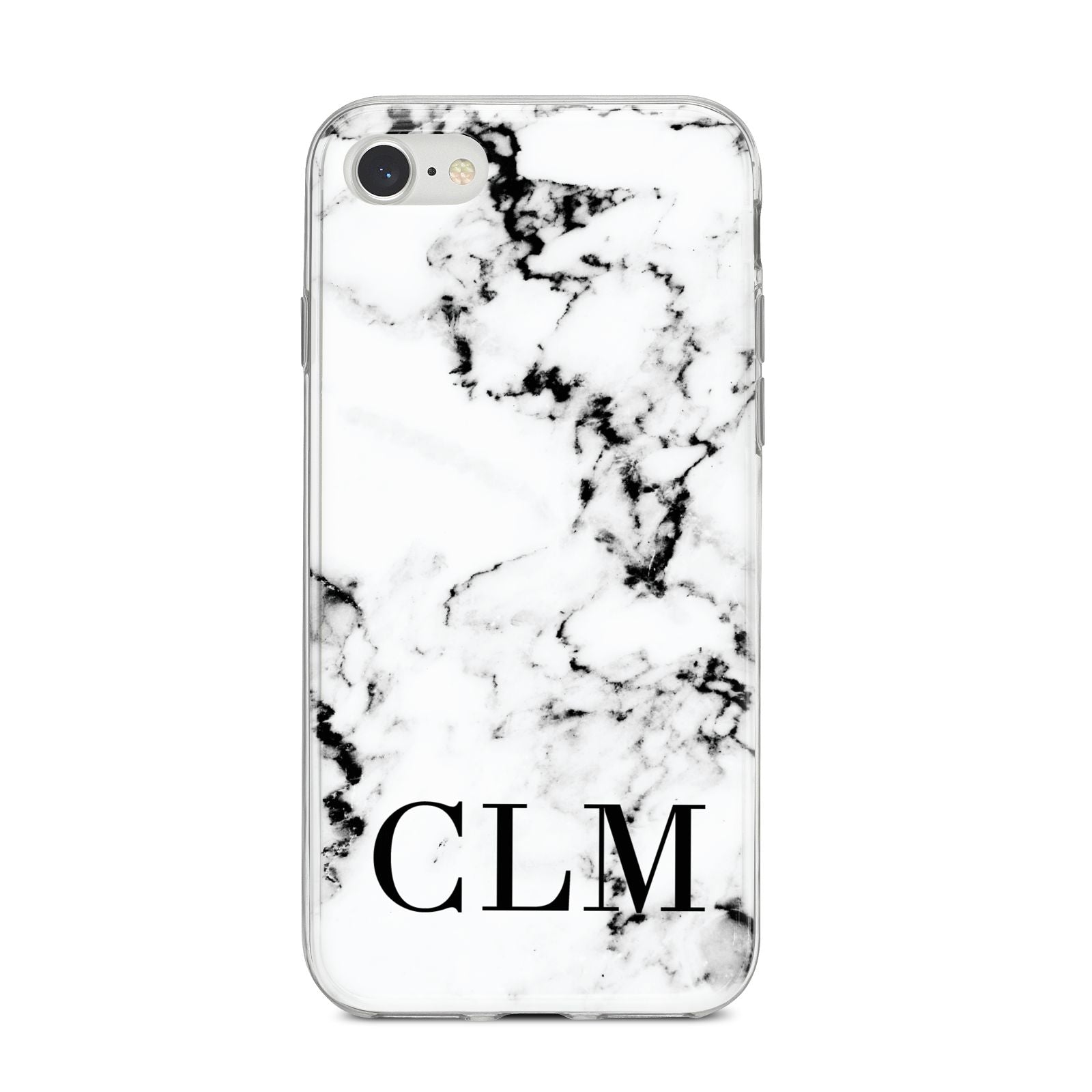 Marble Black Initials Personalised iPhone 8 Bumper Case on Silver iPhone