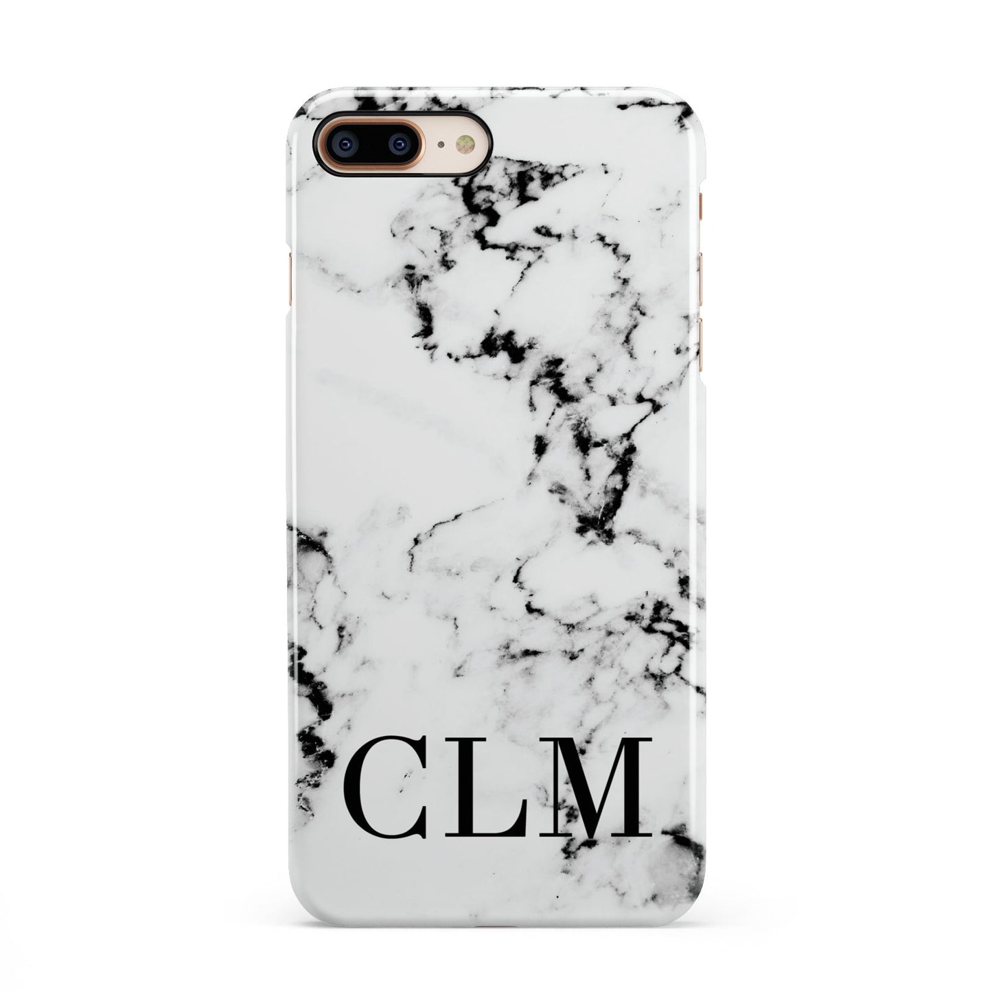 Marble Black Initials Personalised iPhone 8 Plus 3D Snap Case on Gold Phone