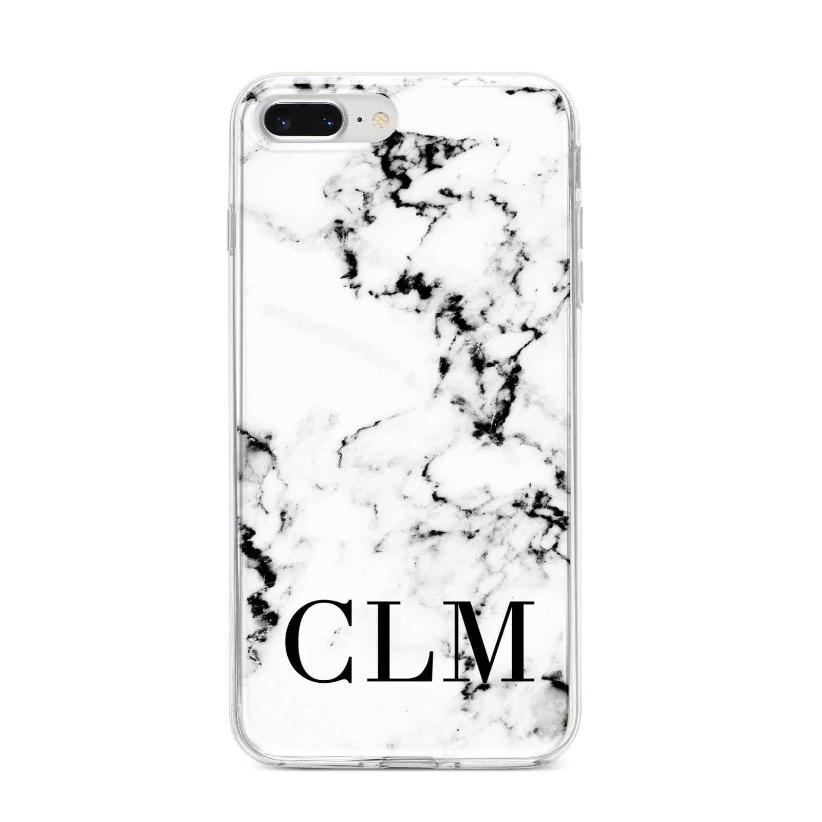 Marble Black Initials Personalised iPhone 8 Plus Bumper Case on Silver iPhone