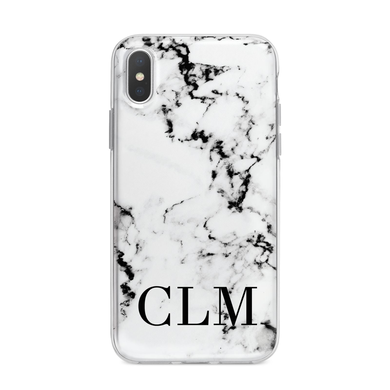 Marble Black Initials Personalised iPhone X Bumper Case on Silver iPhone Alternative Image 1