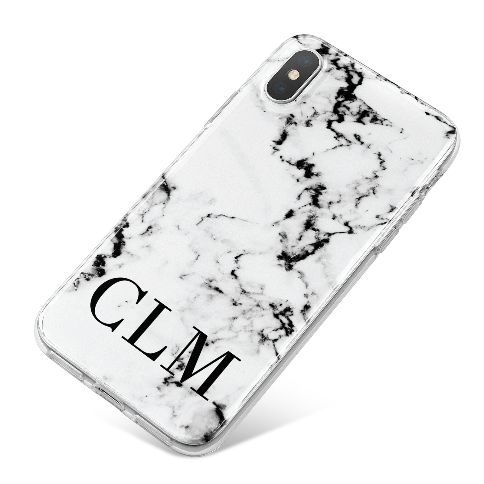 Marble Black Initials Personalised iPhone X Bumper Case on Silver iPhone