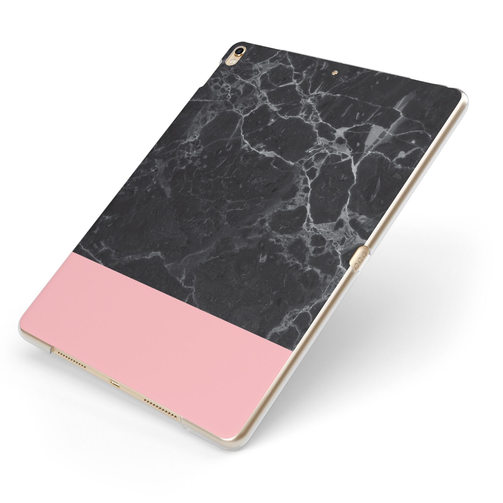 Marble Black Pink Apple iPad Case on Gold iPad Side View