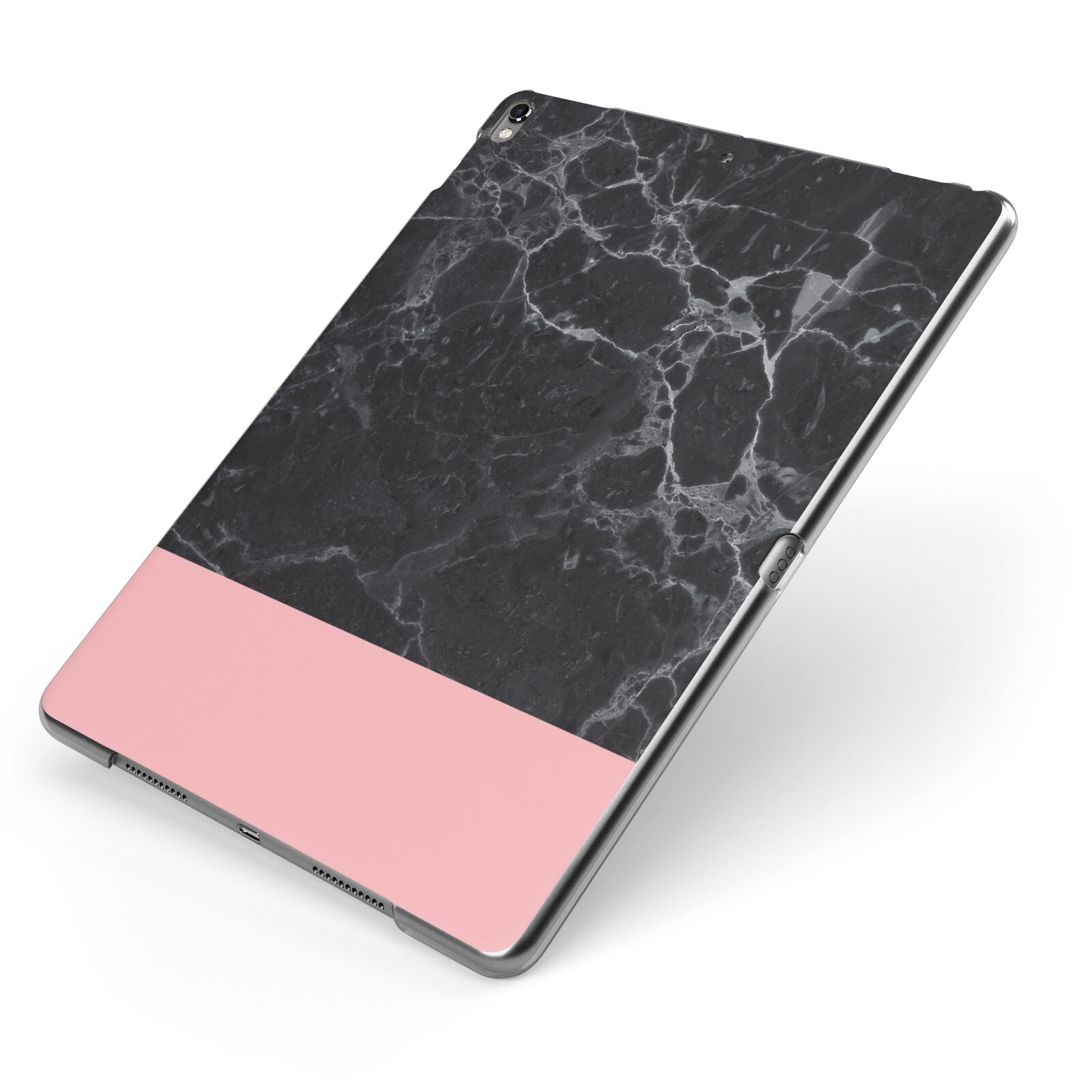 Marble Black Pink Apple iPad Case on Grey iPad Side View