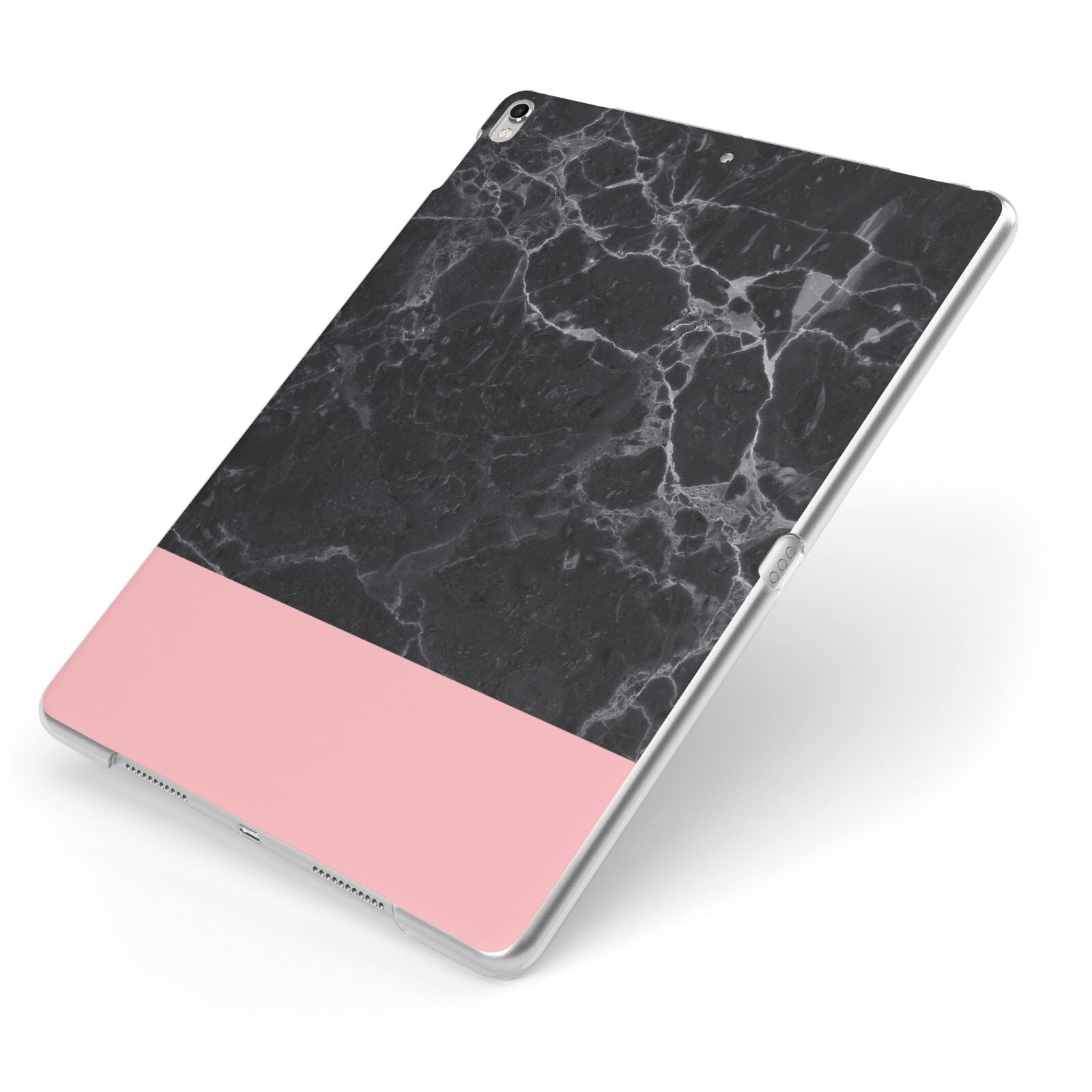 Marble Black Pink Apple iPad Case on Silver iPad Side View