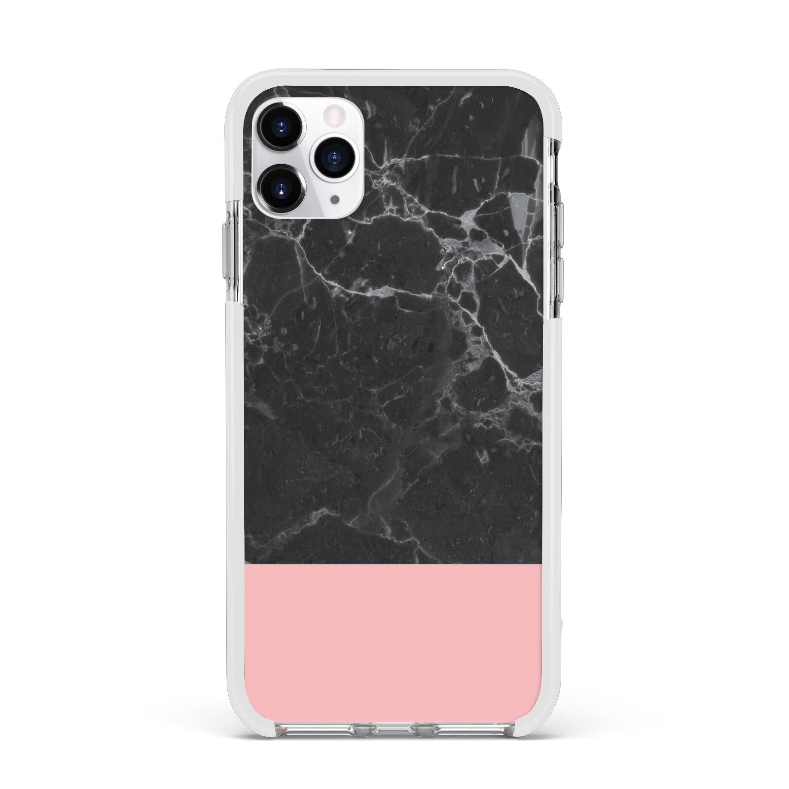Marble Black Pink Apple iPhone 11 Pro Max in Silver with White Impact Case