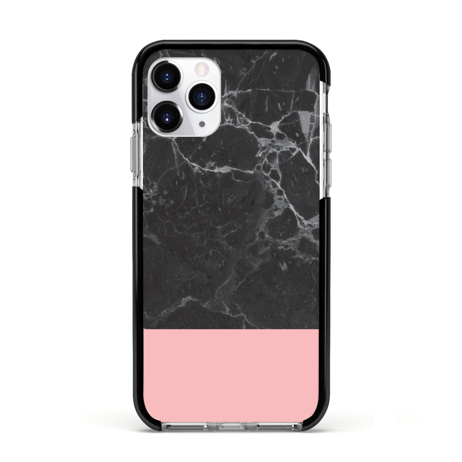 Marble Black Pink Apple iPhone 11 Pro in Silver with Black Impact Case