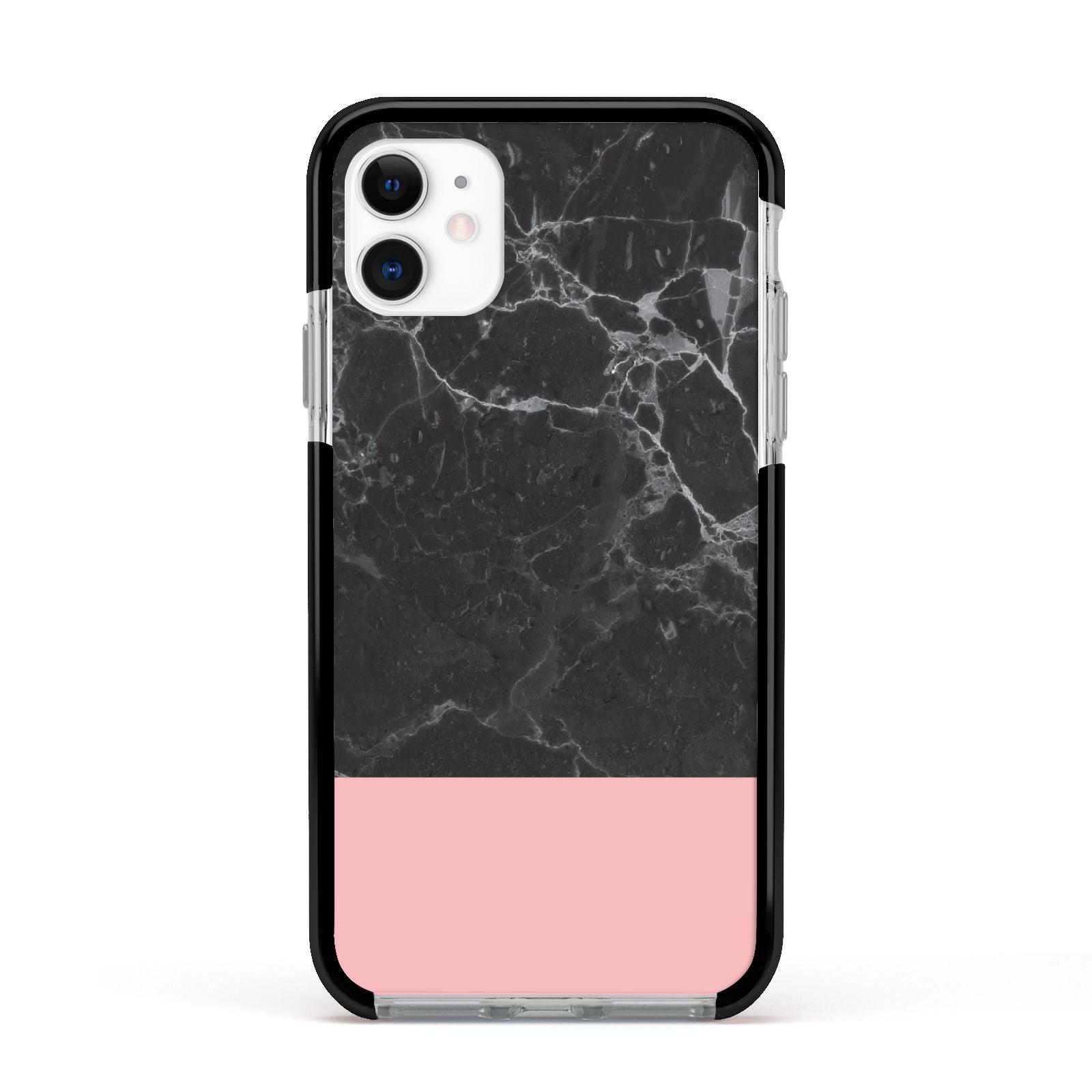 Marble Black Pink Apple iPhone 11 in White with Black Impact Case