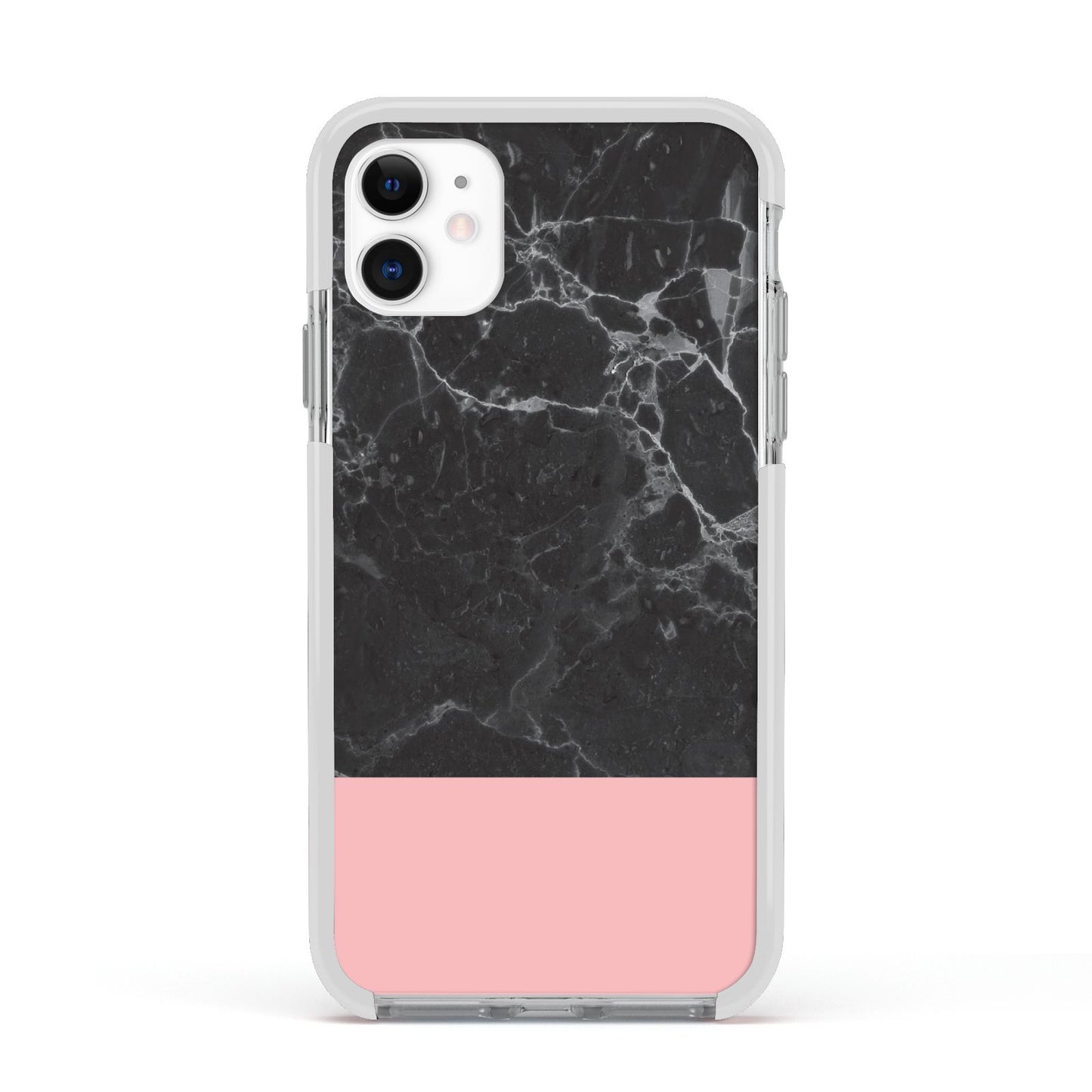 Marble Black Pink Apple iPhone 11 in White with White Impact Case
