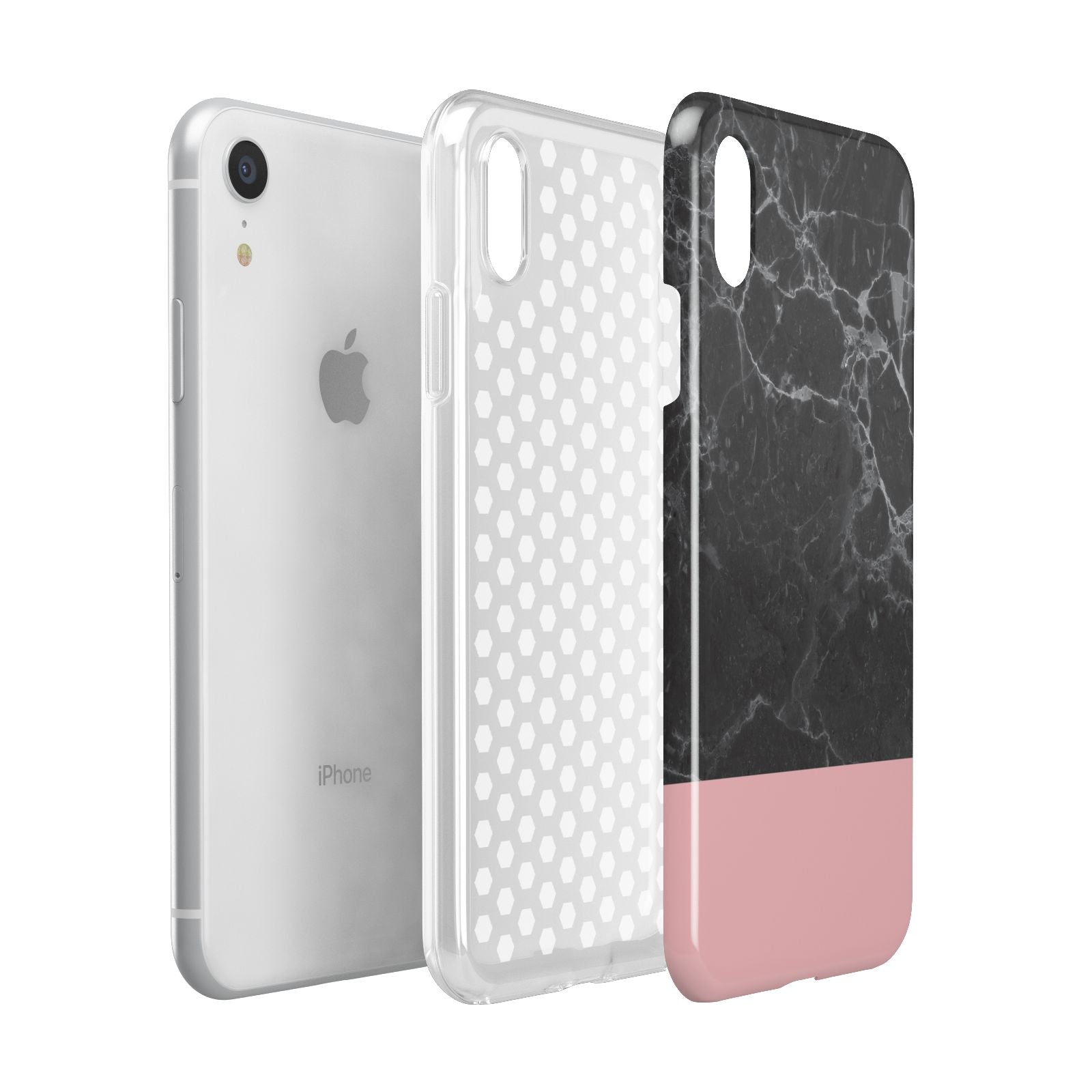 Marble Black Pink Apple iPhone XR White 3D Tough Case Expanded view