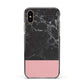 Marble Black Pink Apple iPhone Xs Impact Case Black Edge on Gold Phone