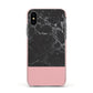 Marble Black Pink Apple iPhone Xs Impact Case Pink Edge on Black Phone