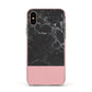 Marble Black Pink Apple iPhone Xs Impact Case Pink Edge on Gold Phone