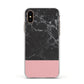 Marble Black Pink Apple iPhone Xs Impact Case White Edge on Gold Phone