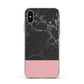 Marble Black Pink Apple iPhone Xs Impact Case White Edge on Silver Phone