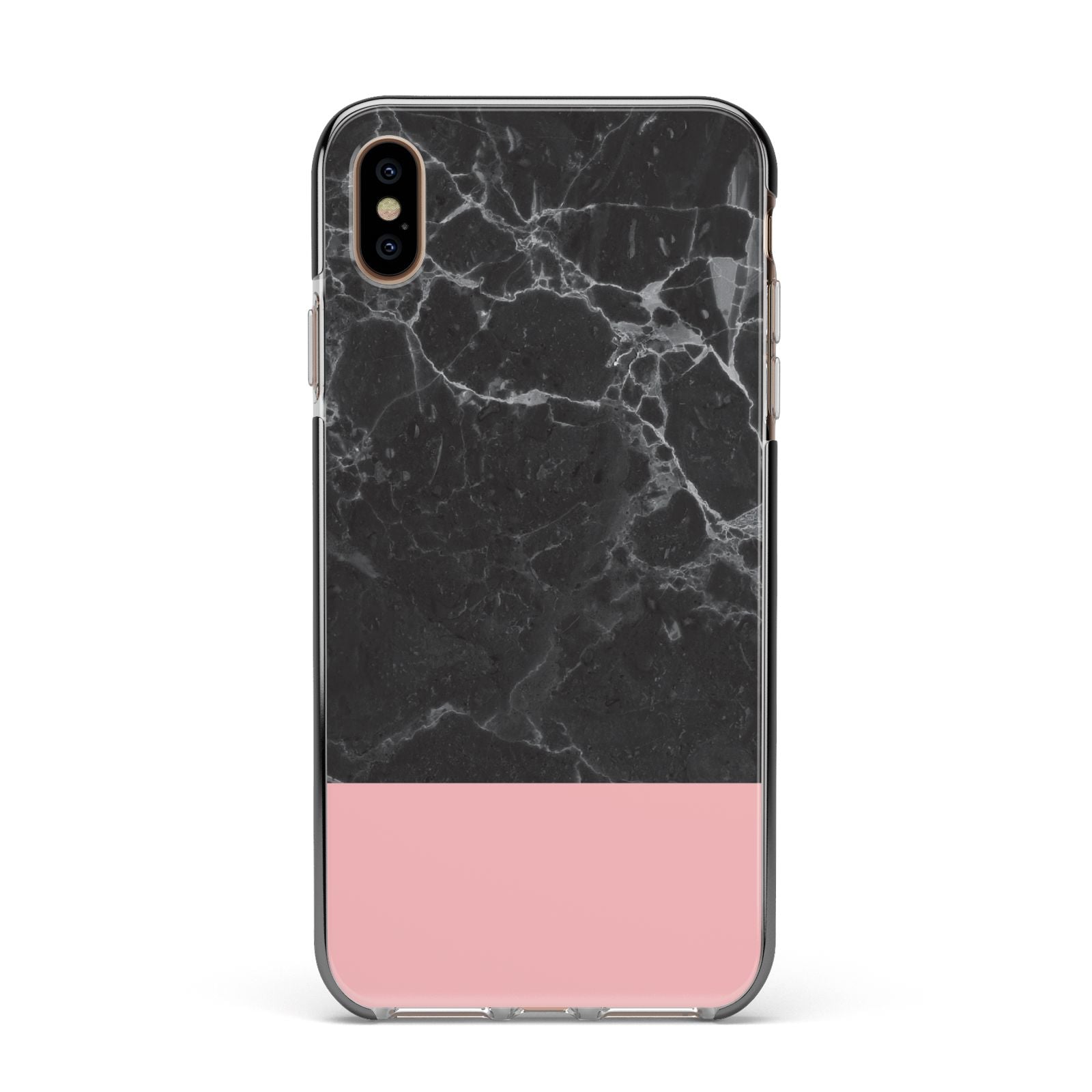Marble Black Pink Apple iPhone Xs Max Impact Case Black Edge on Gold Phone