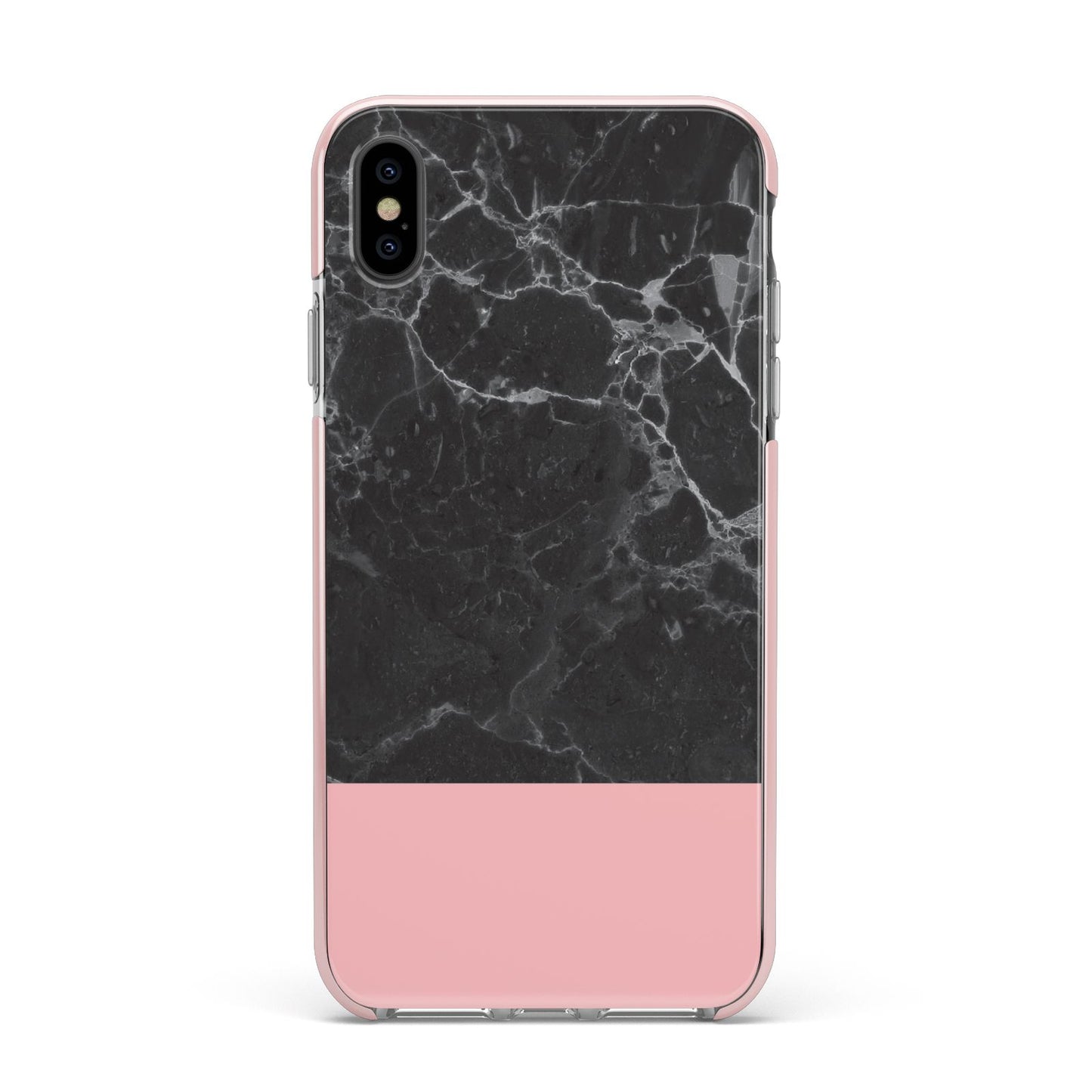 Marble Black Pink Apple iPhone Xs Max Impact Case Pink Edge on Black Phone