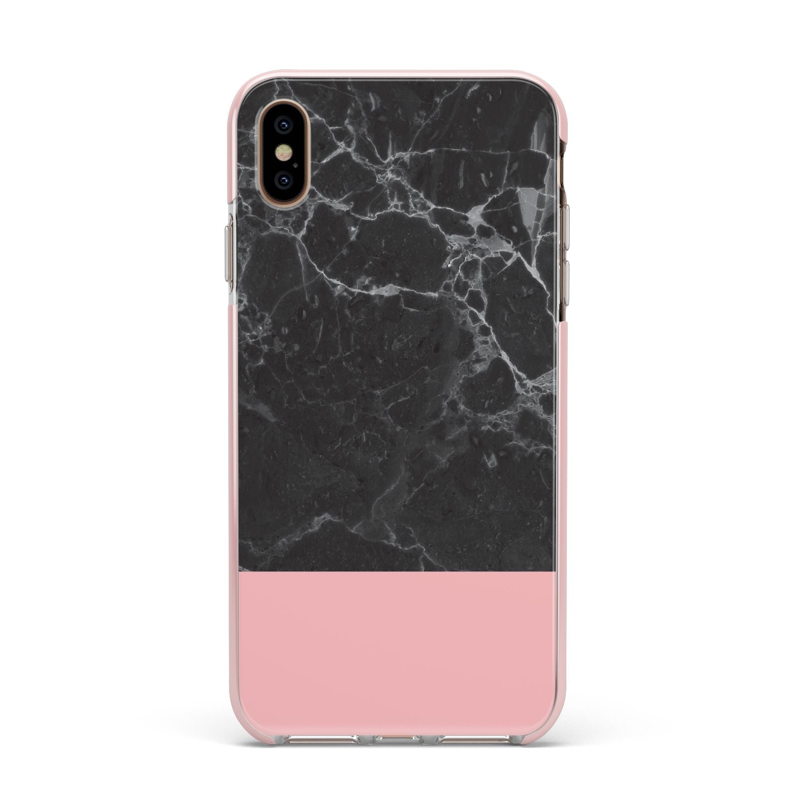 Marble Black Pink Apple iPhone Xs Max Impact Case Pink Edge on Gold Phone