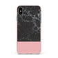 Marble Black Pink Apple iPhone Xs Max Impact Case Pink Edge on Silver Phone