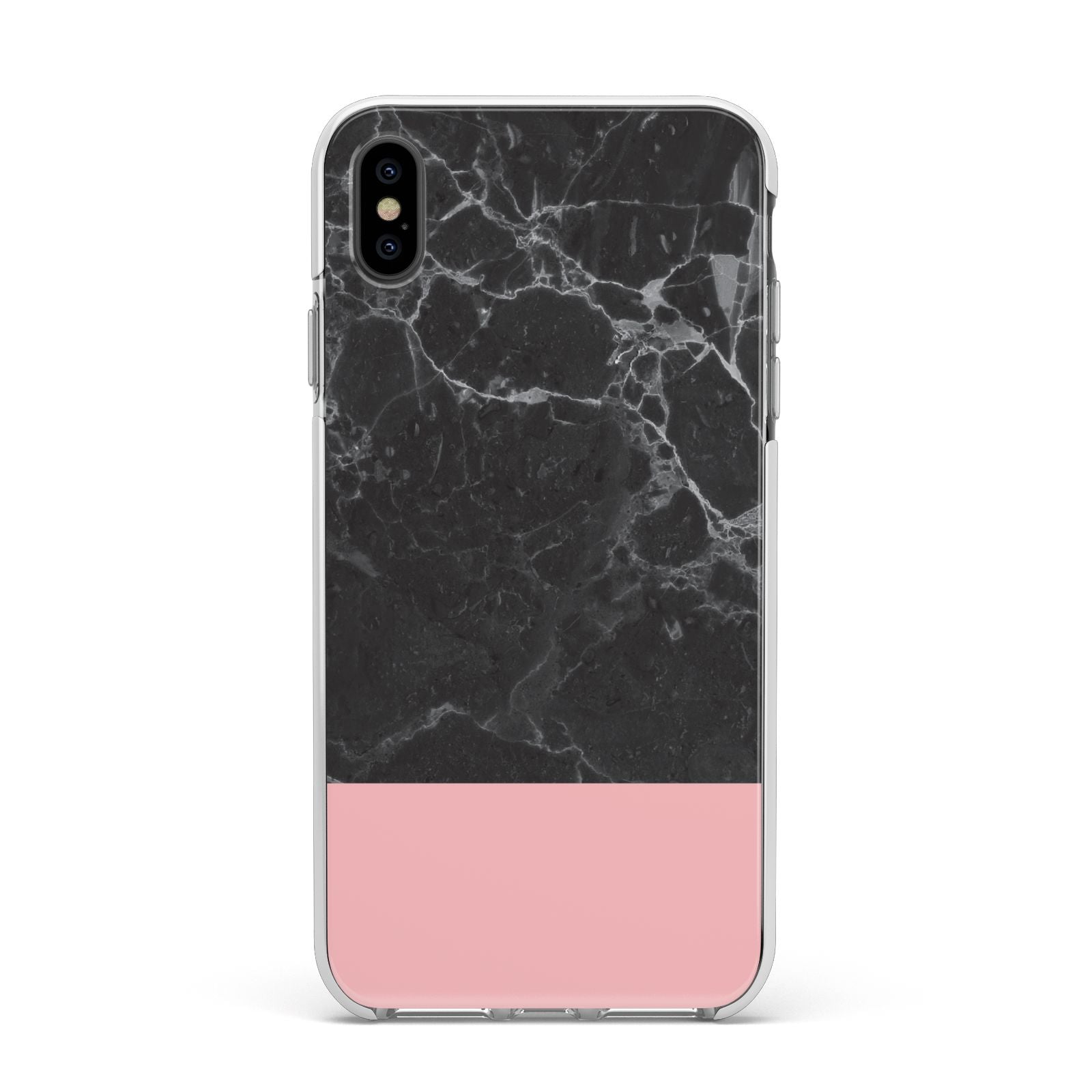 Marble Black Pink Apple iPhone Xs Max Impact Case White Edge on Black Phone