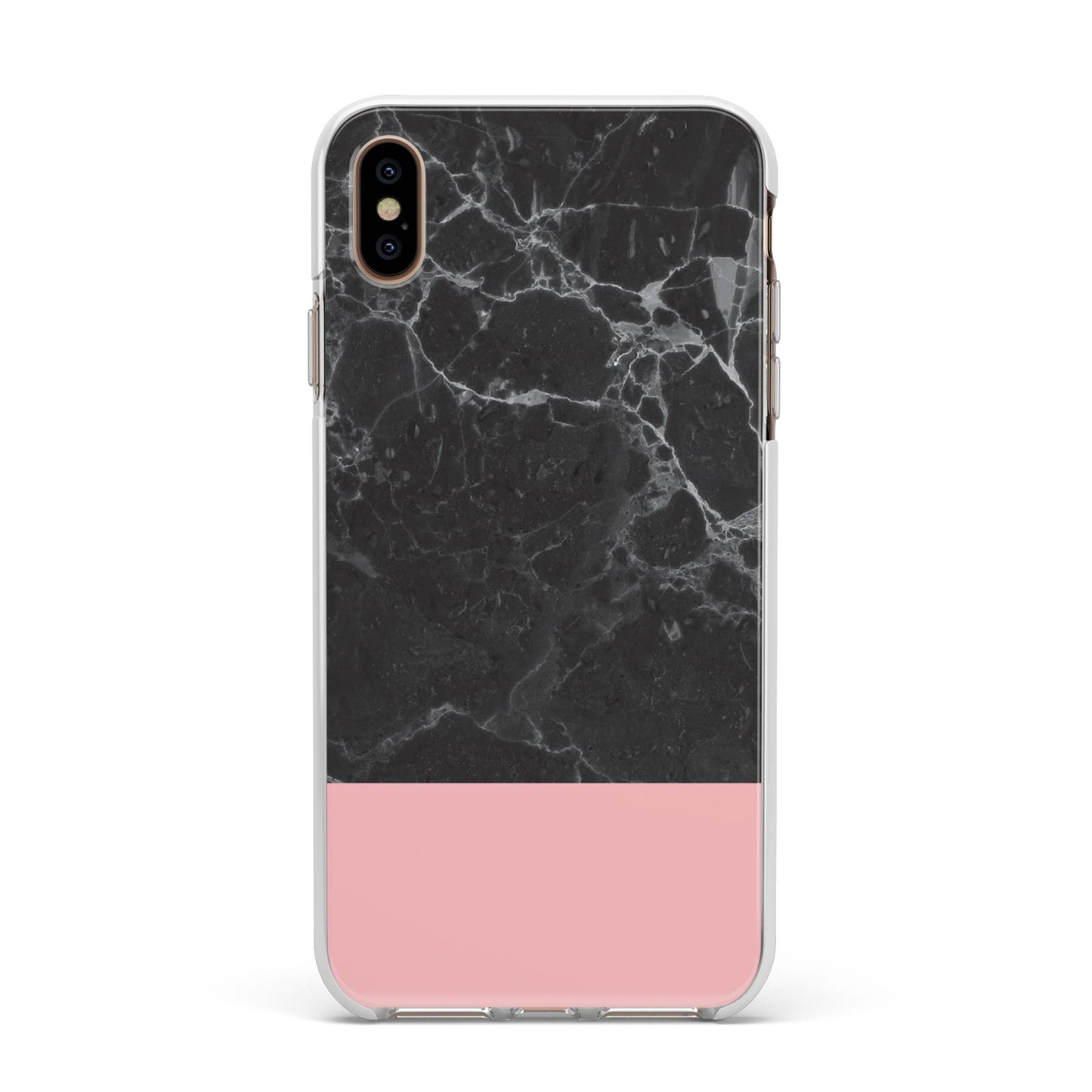Marble Black Pink Apple iPhone Xs Max Impact Case White Edge on Gold Phone