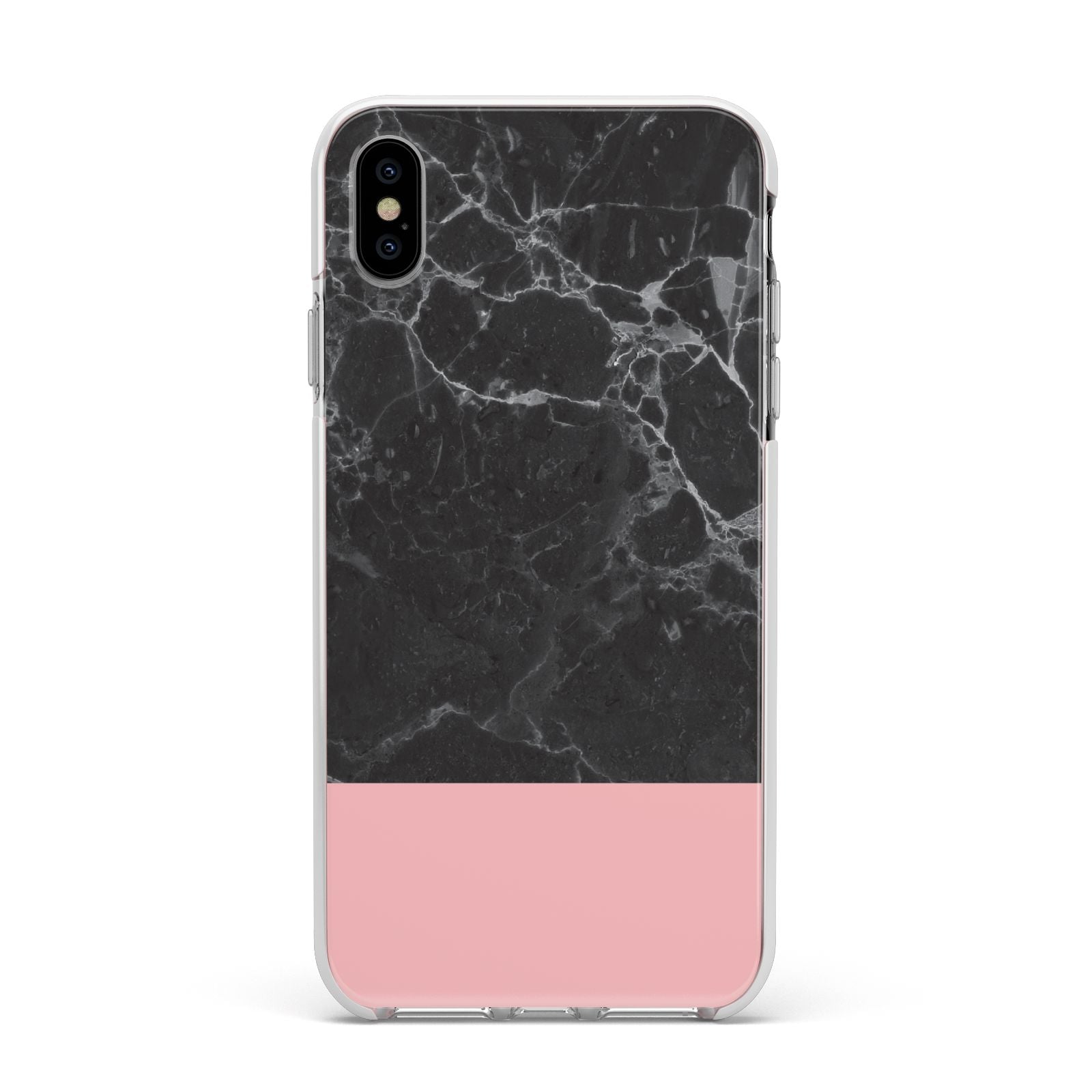 Marble Black Pink Apple iPhone Xs Max Impact Case White Edge on Silver Phone