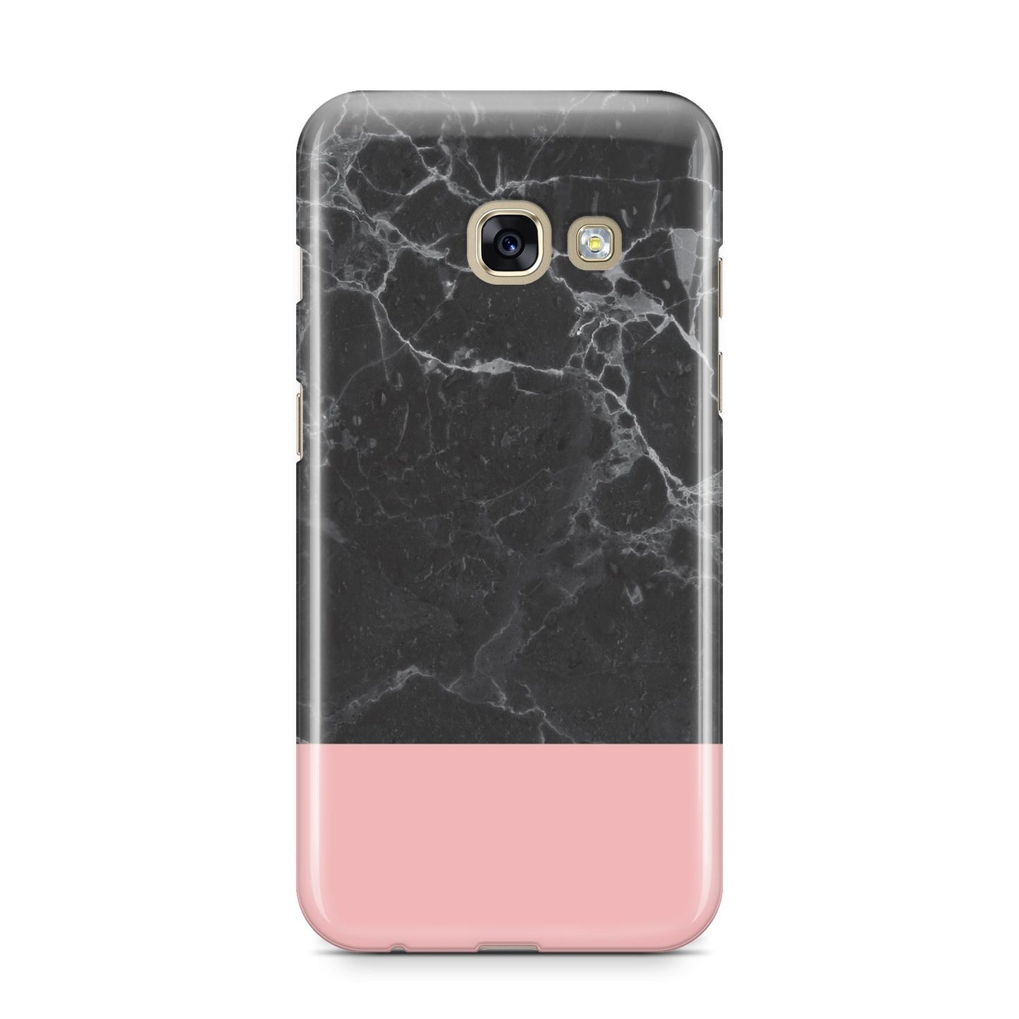 Marble Black Pink Samsung Galaxy A3 2017 Case on gold phone