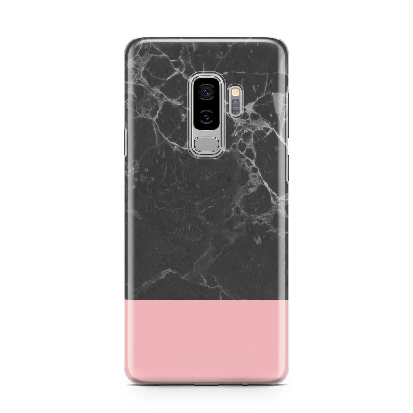 Marble Black Pink Samsung Galaxy S9 Plus Case on Silver phone