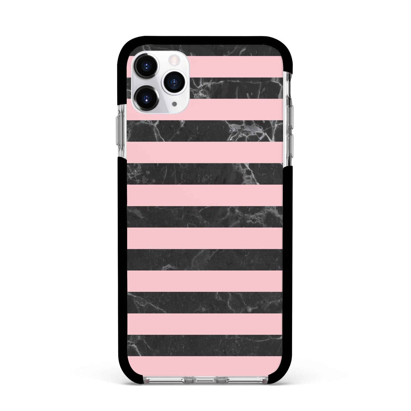 Marble Black Pink Striped Apple iPhone 11 Pro Max in Silver with Black Impact Case
