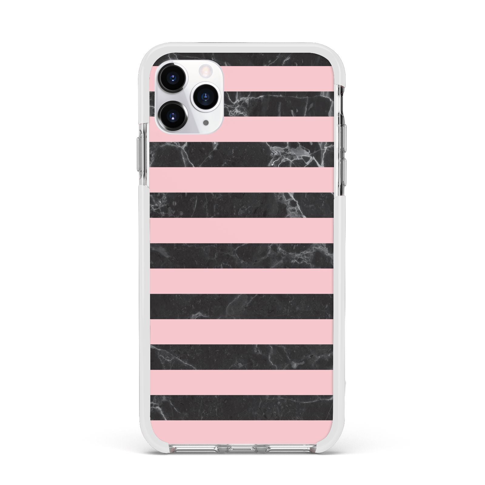 Marble Black Pink Striped Apple iPhone 11 Pro Max in Silver with White Impact Case