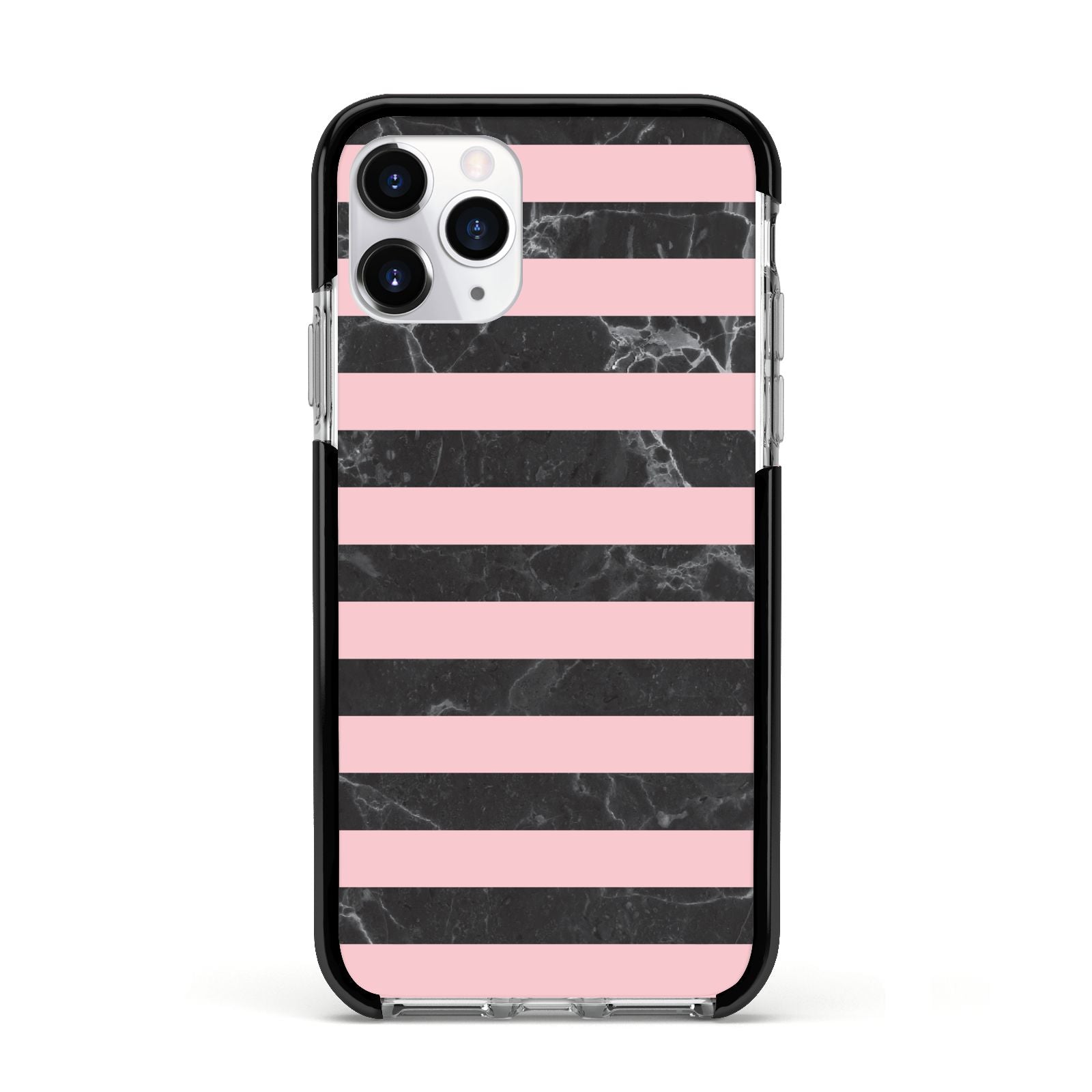 Marble Black Pink Striped Apple iPhone 11 Pro in Silver with Black Impact Case