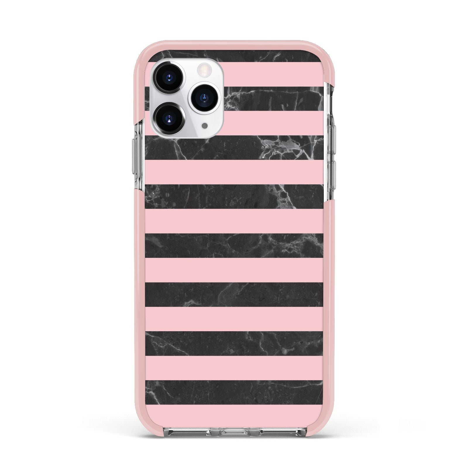 Marble Black Pink Striped Apple iPhone 11 Pro in Silver with Pink Impact Case