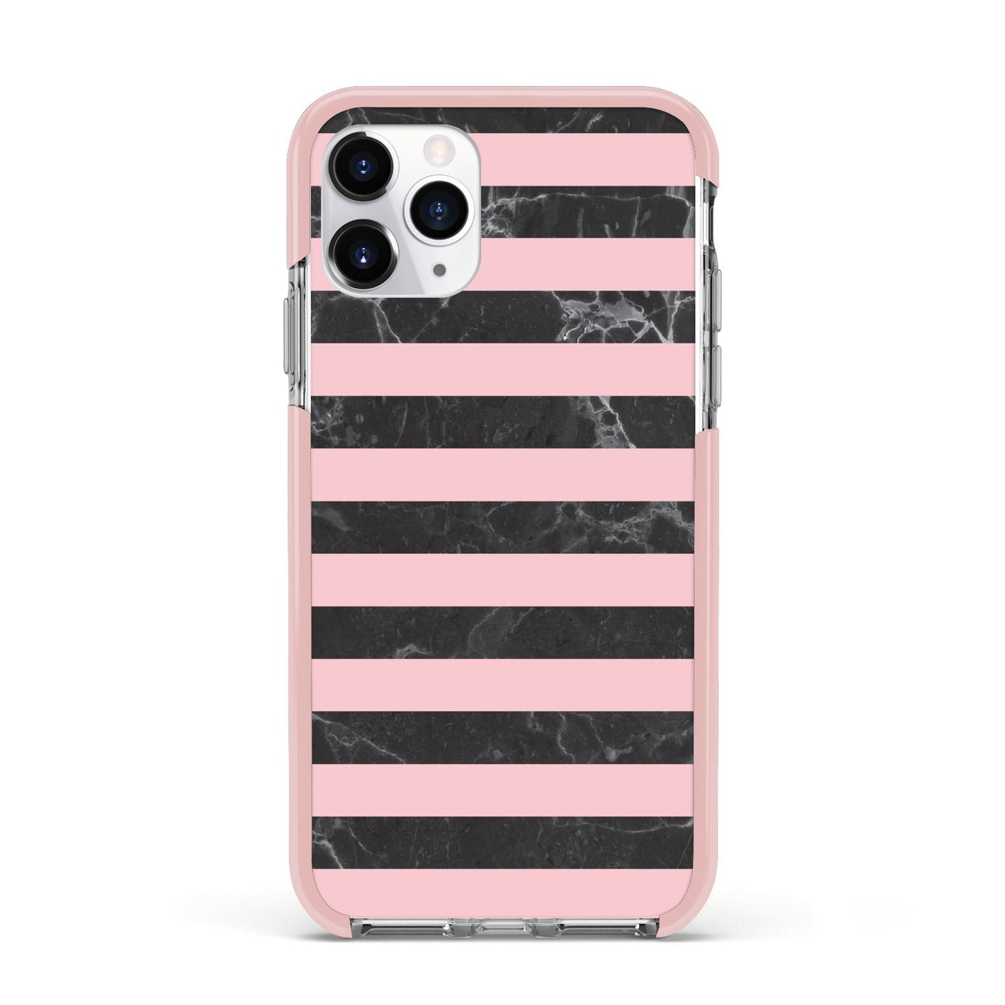 Marble Black Pink Striped Apple iPhone 11 Pro in Silver with Pink Impact Case