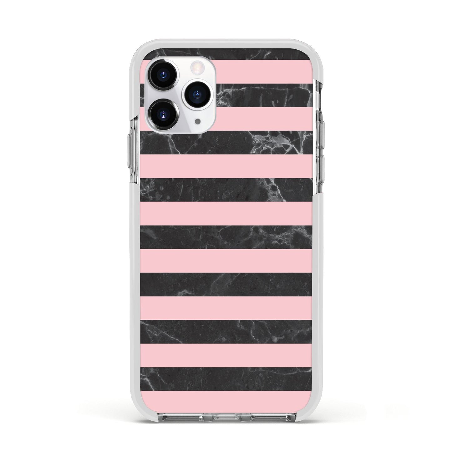 Marble Black Pink Striped Apple iPhone 11 Pro in Silver with White Impact Case