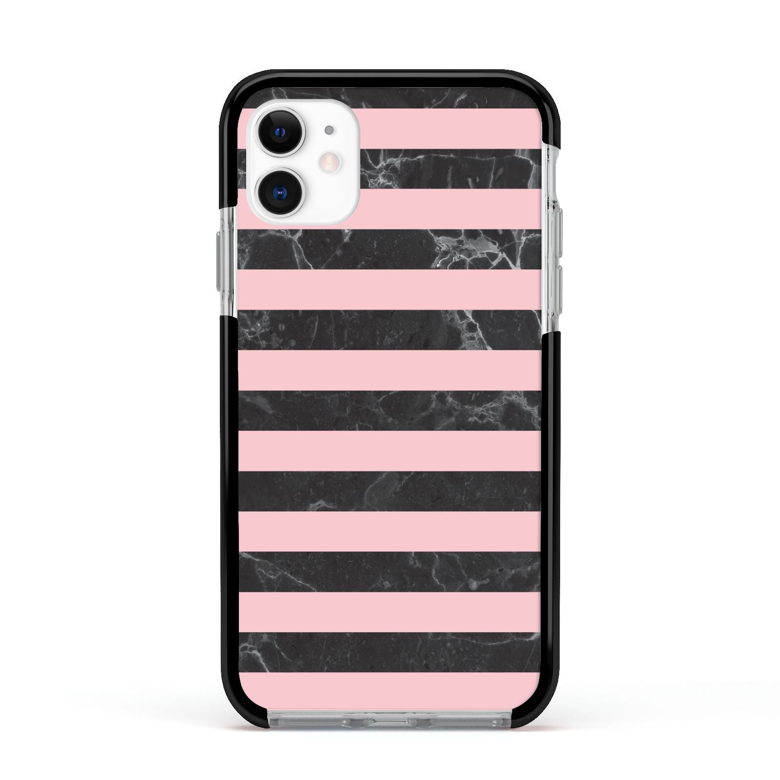 Marble Black Pink Striped Apple iPhone 11 in White with Black Impact Case