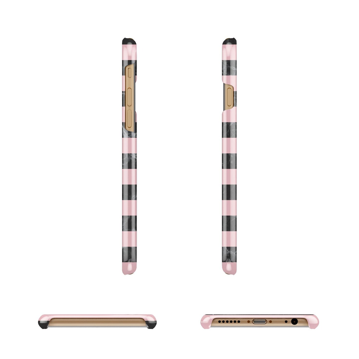 Marble Black Pink Striped Apple iPhone 6 3D Wrap Snap Case Angled Images