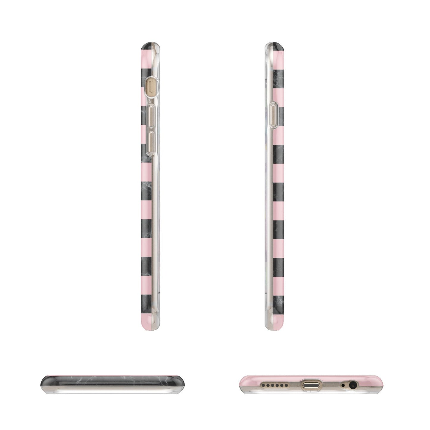 Marble Black Pink Striped Apple iPhone 6 3D Wrap Tough Case Alternative Image Angles