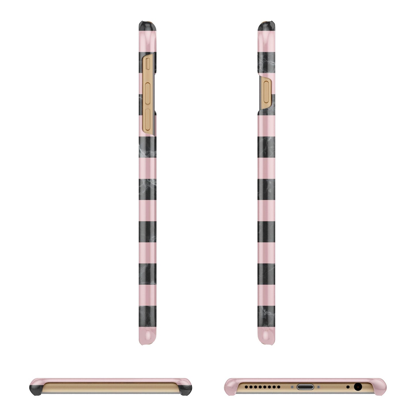 Marble Black Pink Striped Apple iPhone 6 Plus 3D Wrap Snap Case Angled Images