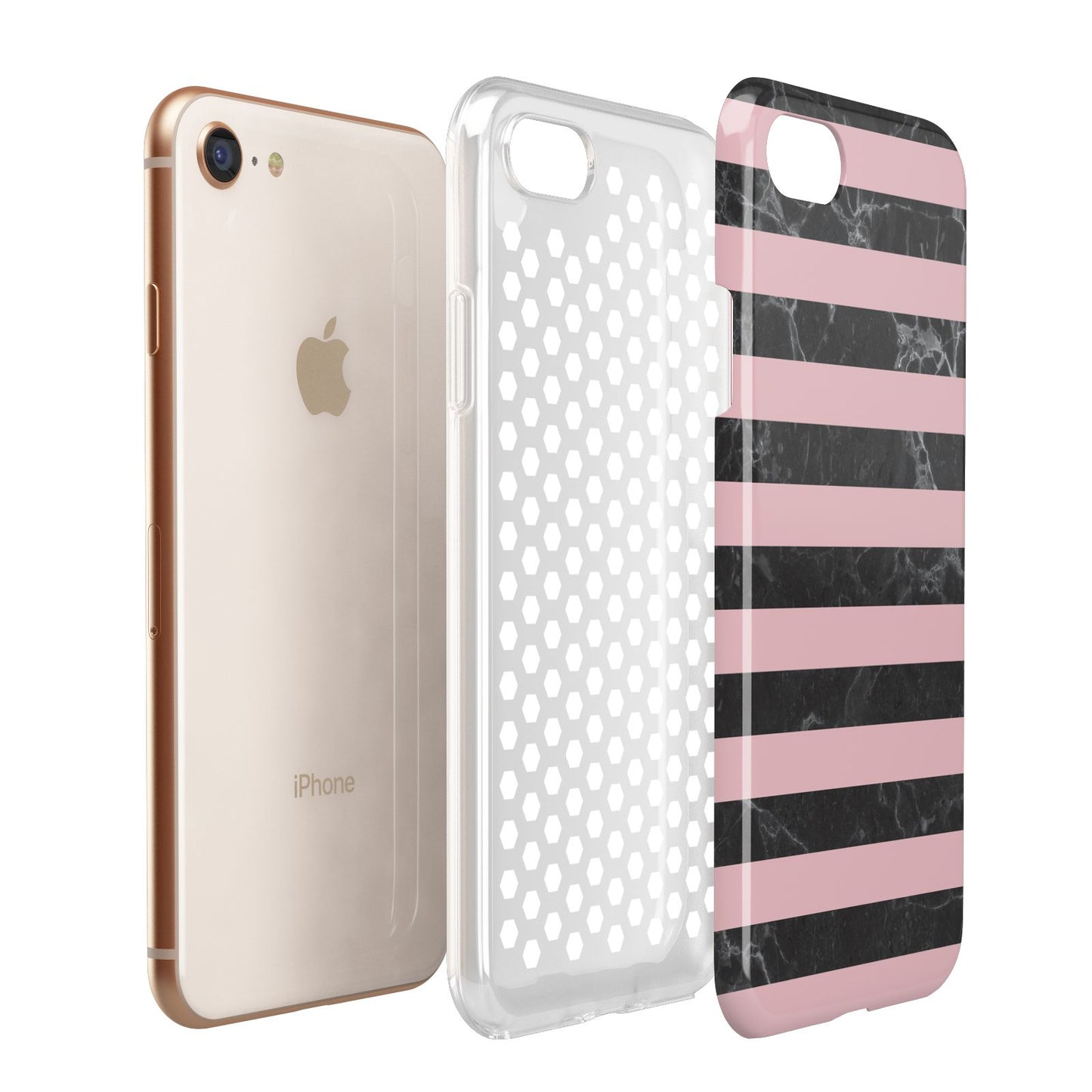 Marble Black Pink Striped Apple iPhone 7 8 3D Tough Case Expanded View