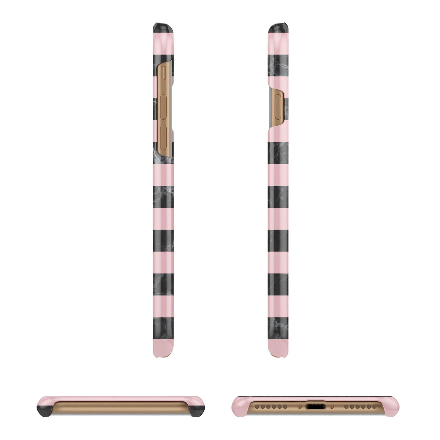 Marble Black Pink Striped Apple iPhone 7 8 3D Wrap Snap Case Angled Images