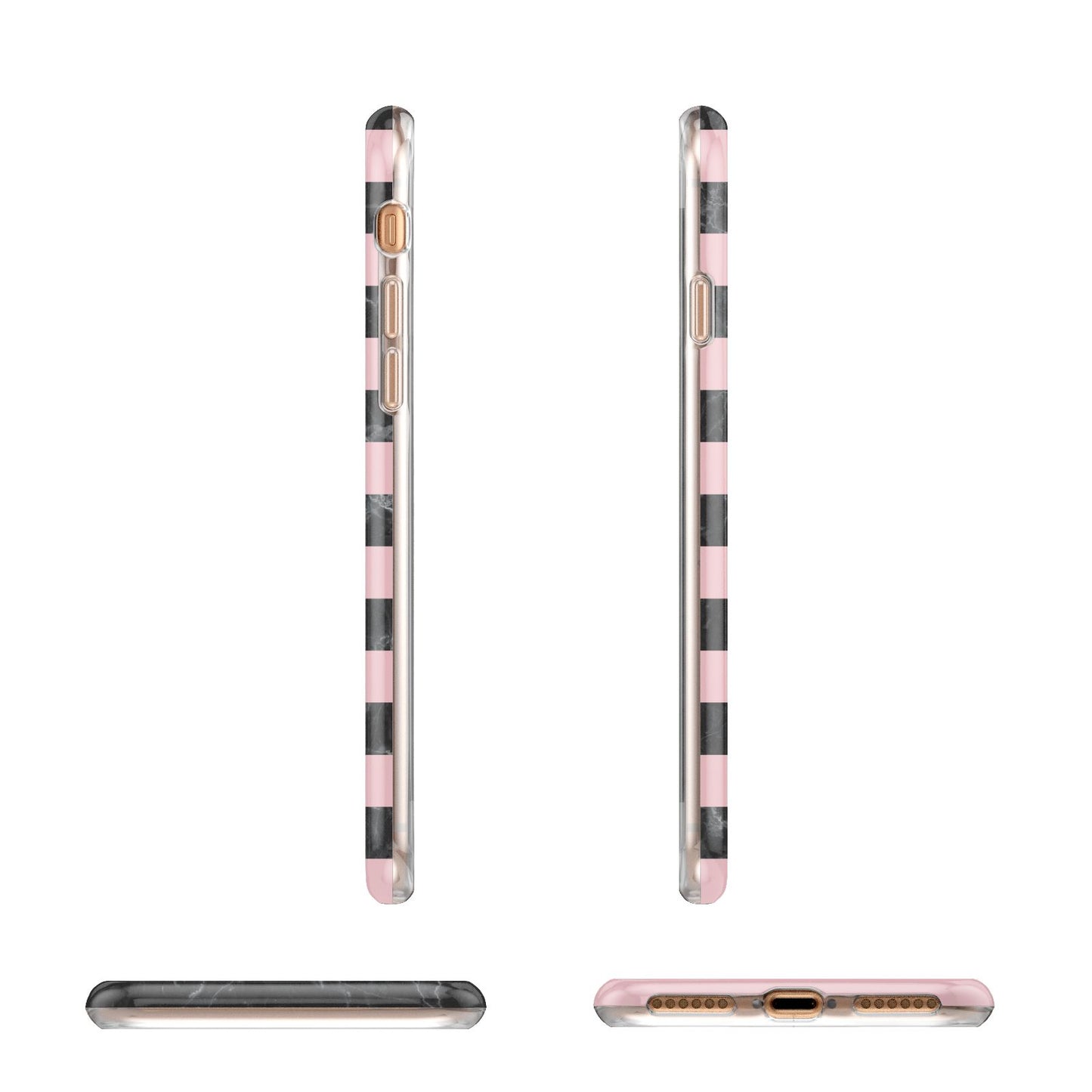 Marble Black Pink Striped Apple iPhone 7 8 3D Wrap Tough Case Alternative Image Angles