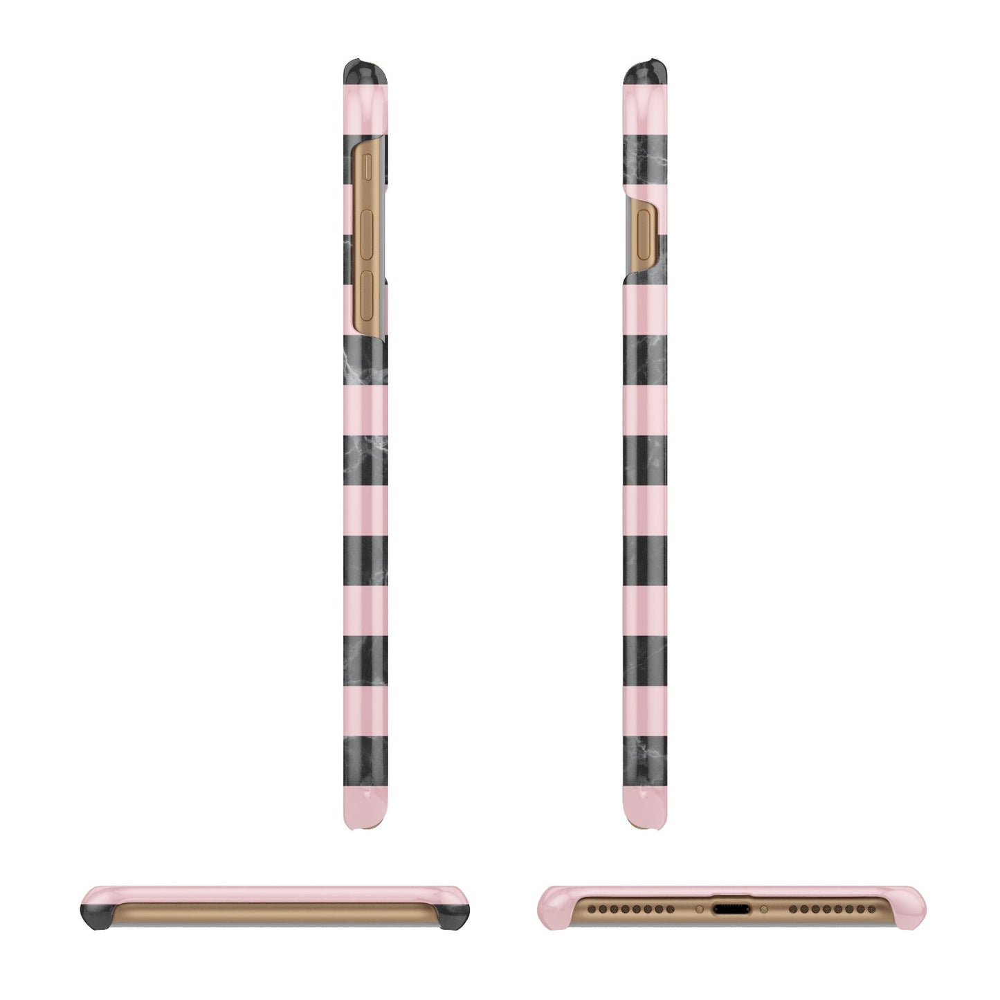 Marble Black Pink Striped Apple iPhone 7 Plus 3D Wrap Snap Case Angled Images