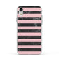 Marble Black Pink Striped Apple iPhone XR Impact Case White Edge on Silver Phone