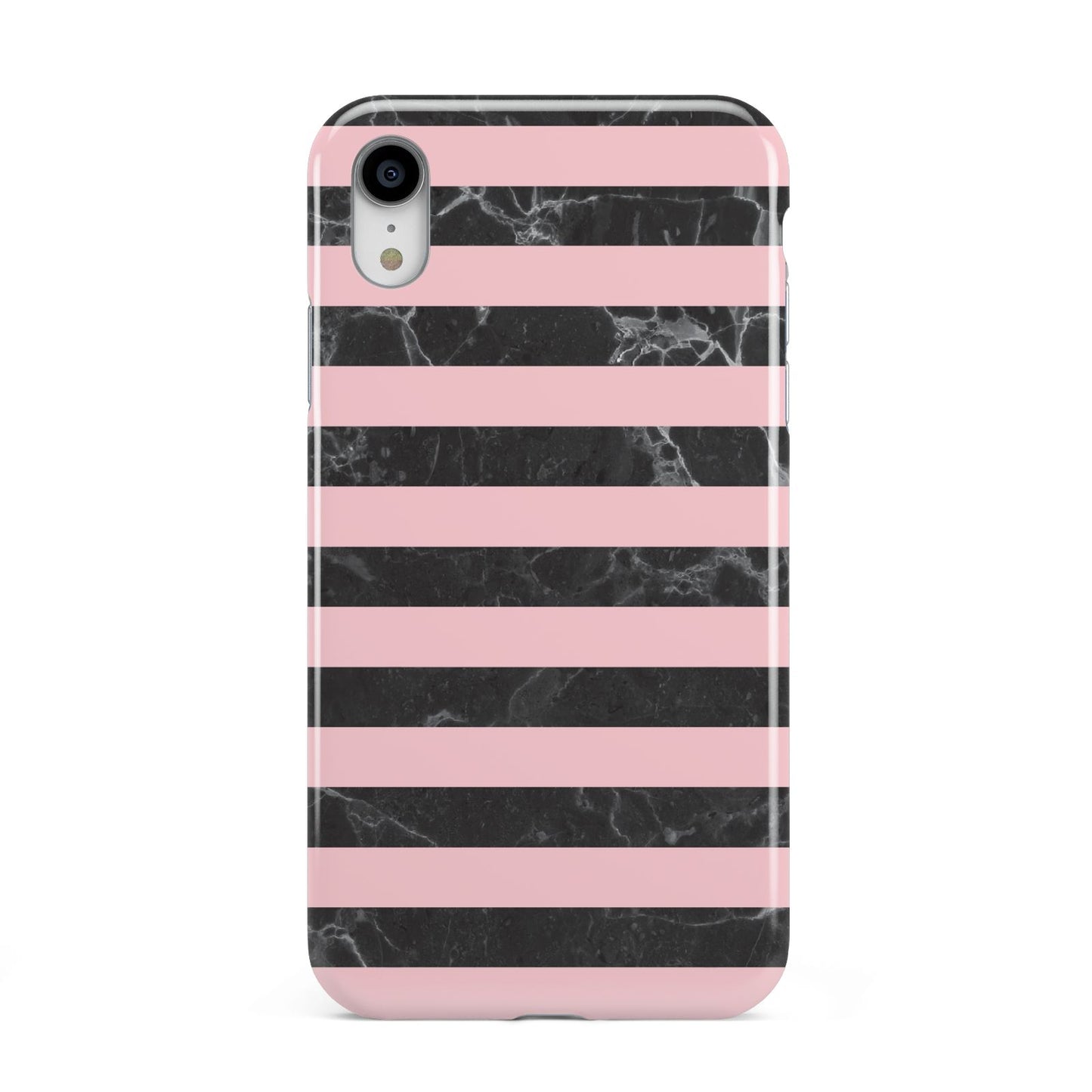 Marble Black Pink Striped Apple iPhone XR White 3D Tough Case