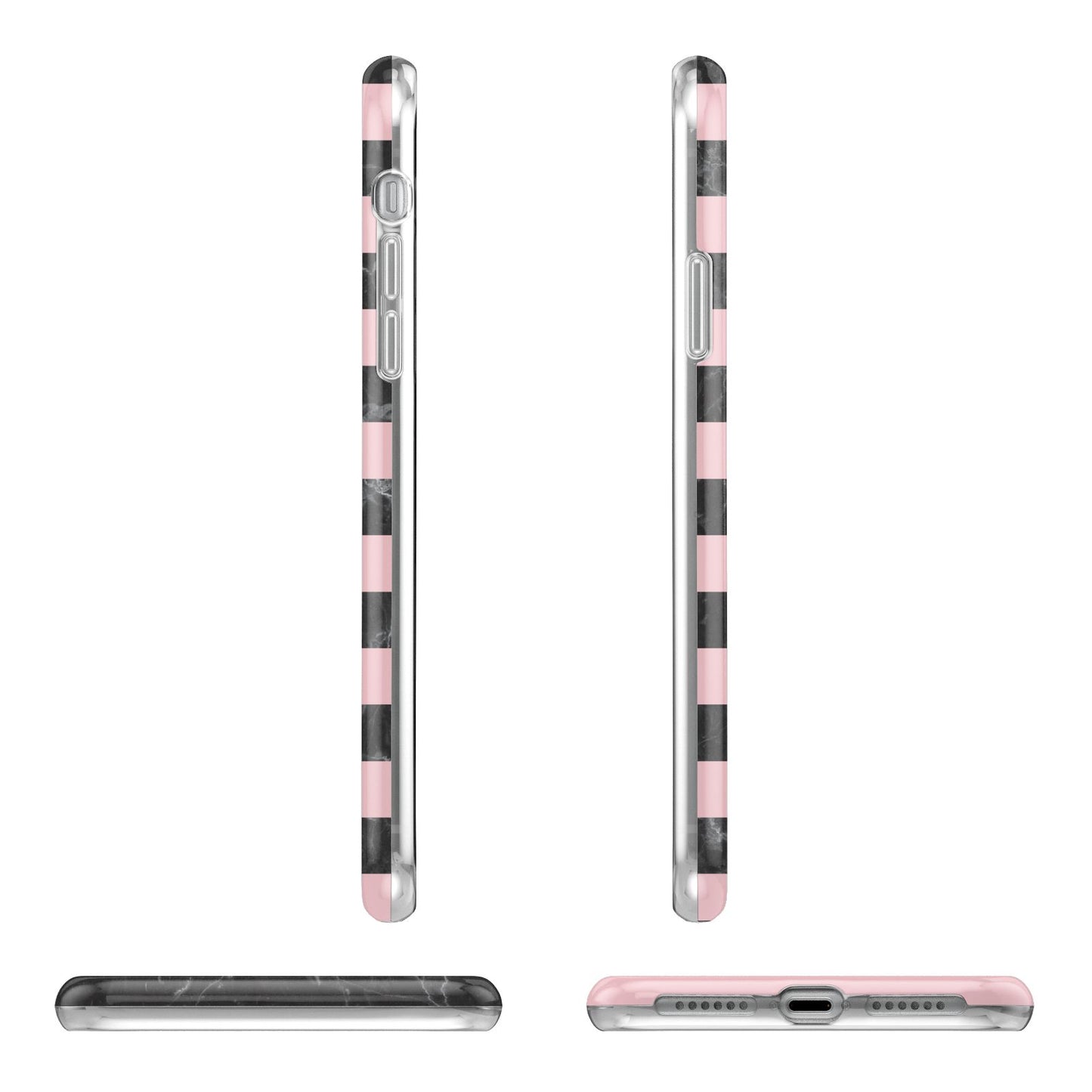 Marble Black Pink Striped Apple iPhone XR in White with 3D Wrap Tough Case Alternative Image Angles